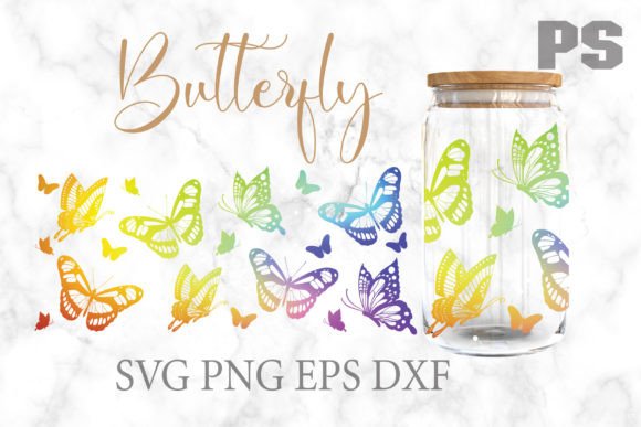 Butterfly SVG for Libbey Can Glass Tumbler Wraps